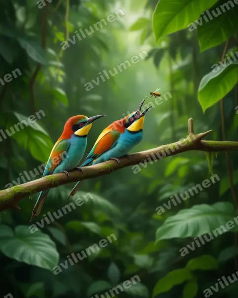 黄喉蜂虎（Merops apiaster）的写实插画