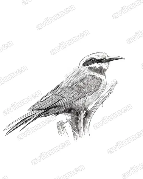 白額蜂虎（Merops bullockoides）的钢笔墨线插画