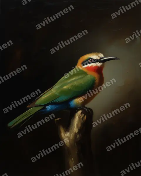 白額蜂虎（Merops bullockoides）的油画插画