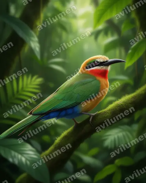 白額蜂虎（Merops bullockoides）的写实插画