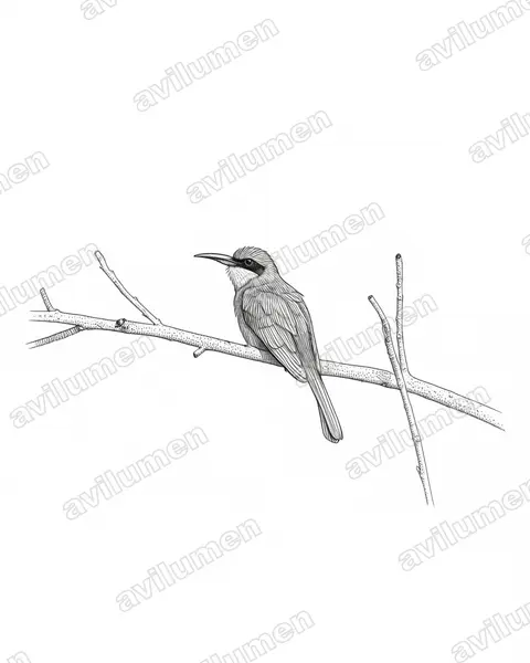 赤喉蜂虎（Merops bulocki）的钢笔墨线插画