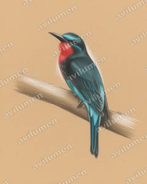 Colored pencil illustration: Merops gularis (Black Bee-eater)