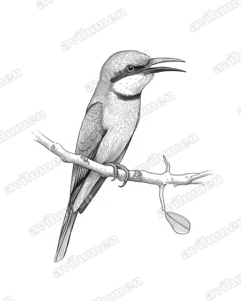 Ink illustration: Merops leschenaulti (Chestnut-headed Bee-eater)