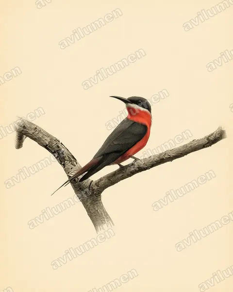 Ilustración en Lámina antigua: Merops malimbicus (Abejaruco de Malimba)