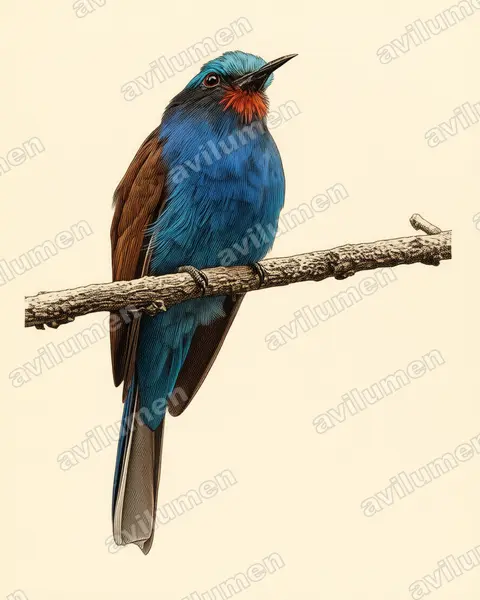 Vintage plate illustration: Merops muelleri (Blue-headed Bee-eater)
