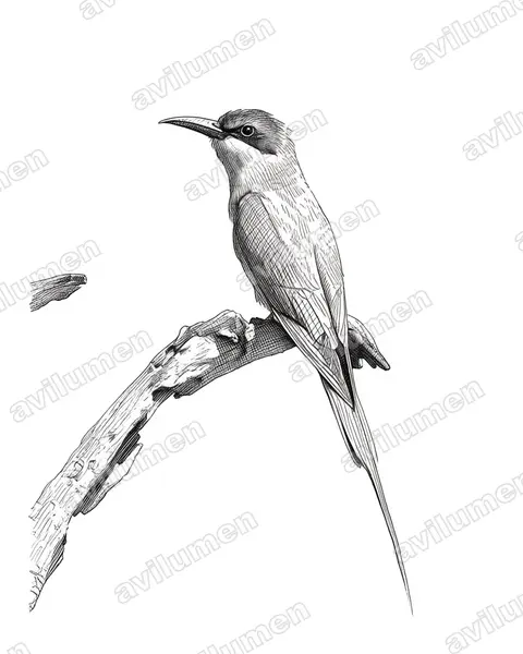 Illustration Encre : Merops nubicoides (Guêpier carmin)