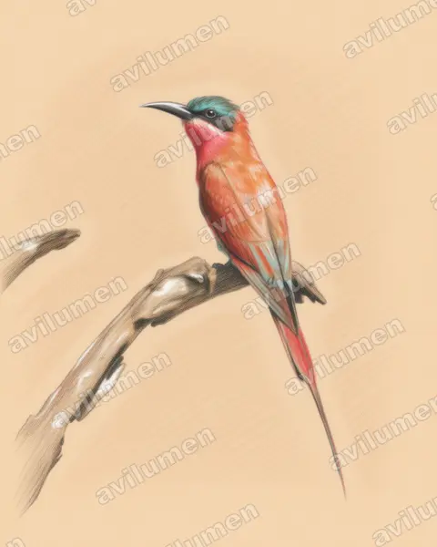 Illustration Crayon de couleur : Merops nubicoides (Guêpier carmin)