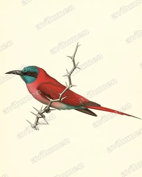 北方洋紅蜂虎（Merops nubicus）的古典图版插画