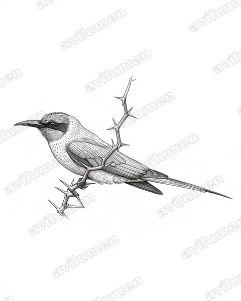 北方洋紅蜂虎（Merops nubicus）的钢笔墨线插画