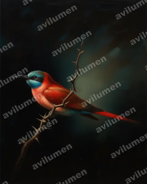 北方洋紅蜂虎（Merops nubicus）的油画插画