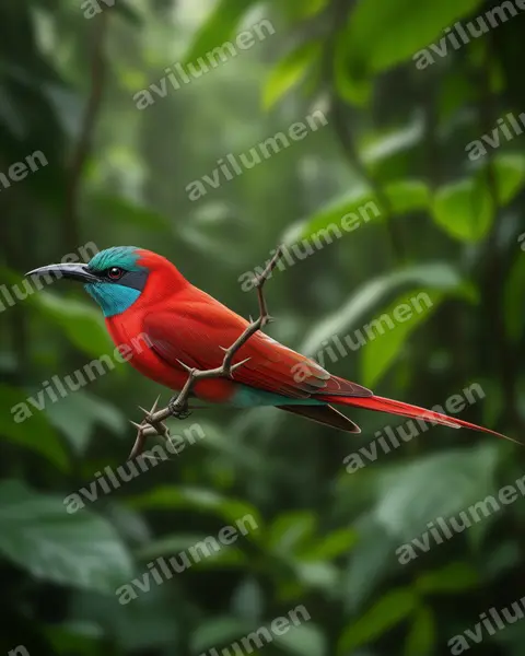 北方洋紅蜂虎（Merops nubicus）的写实插画