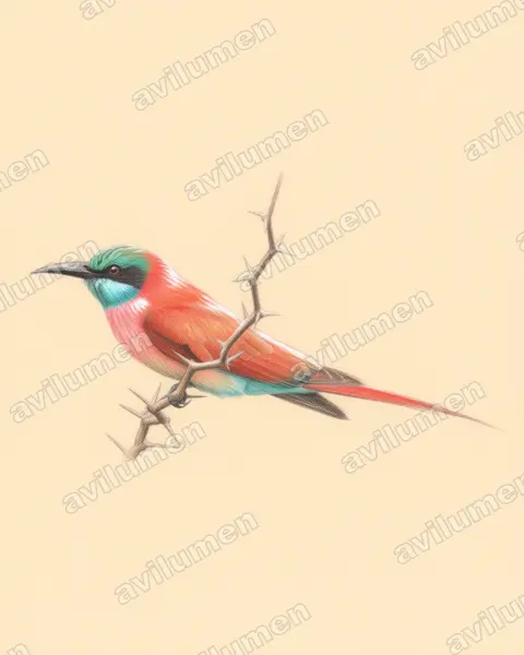 北方洋紅蜂虎（Merops nubicus）的彩色铅笔插画