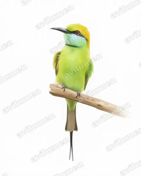 绿喉蜂虎（Merops orientalis）的水彩插画