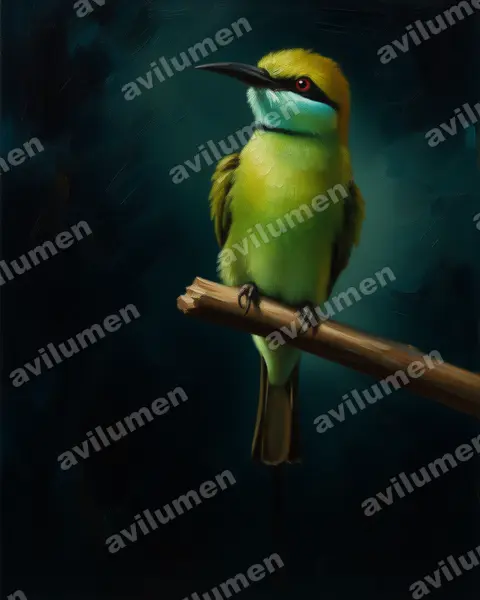 绿喉蜂虎（Merops orientalis）的油画插画