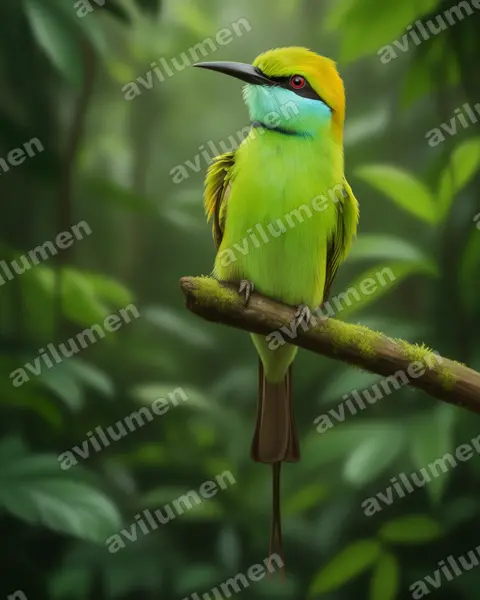 绿喉蜂虎（Merops orientalis）的写实插画