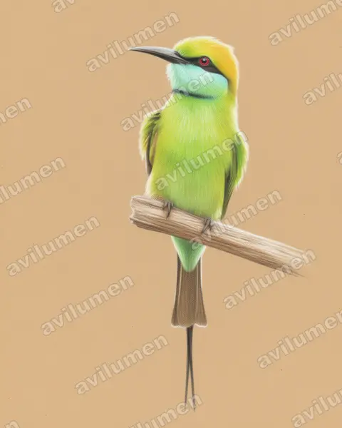 绿喉蜂虎（Merops orientalis）的彩色铅笔插画