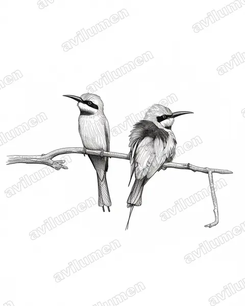 Ilustración en Tinta: Merops ornatus (Abejaruco australiano)