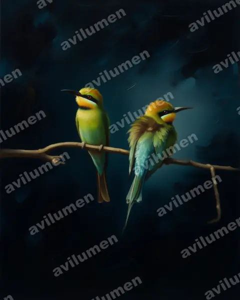 Ilustración en Óleo: Merops ornatus (Abejaruco australiano)