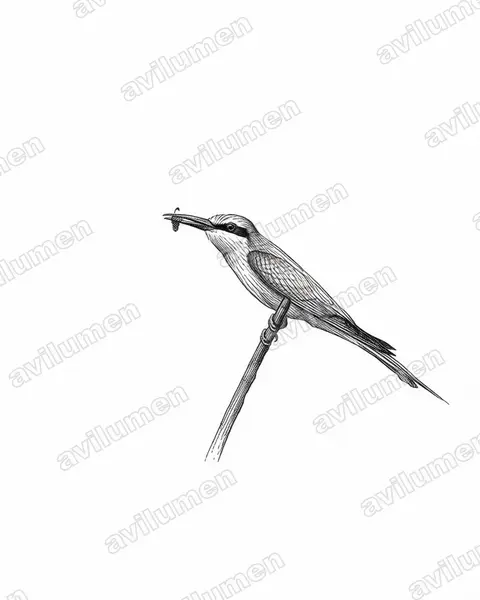 Ink illustration: Merops persicus (Blue-cheeked Bee-eater)
