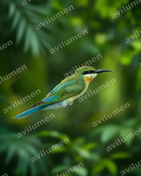 Ilustración en Realista: Merops philippinus (Abejaruco coliazul)