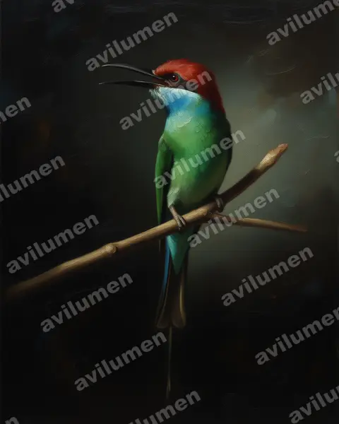 Illustration im Stil Öl: Blue-throated Bee-eater (Merops viridis)
