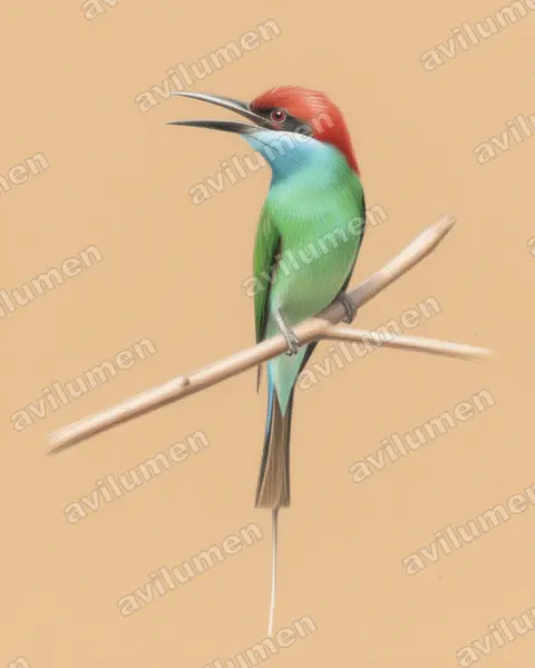 Illustration im Stil Buntstift: Blue-throated Bee-eater (Merops viridis)