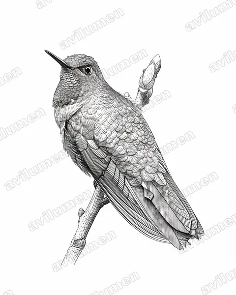 鳞辉尾蜂鸟（Metallura aeneocauda）的钢笔墨线插画