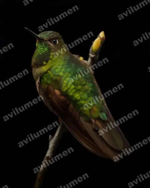 鳞辉尾蜂鸟（Metallura aeneocauda）的油画插画
