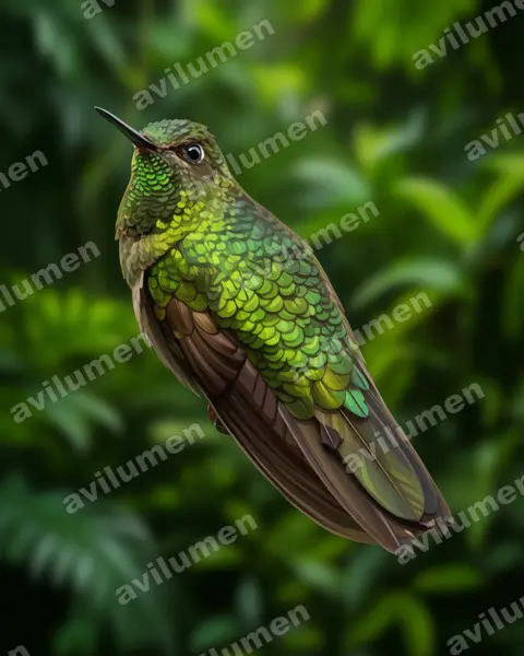 鳞辉尾蜂鸟（Metallura aeneocauda）的写实插画