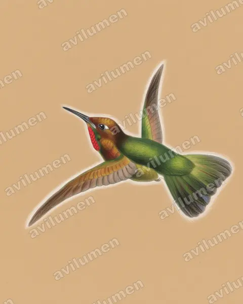 Illustration im Stil Buntstift: Feuerkehl-Glanzschwänzchen (Metallura eupogon)