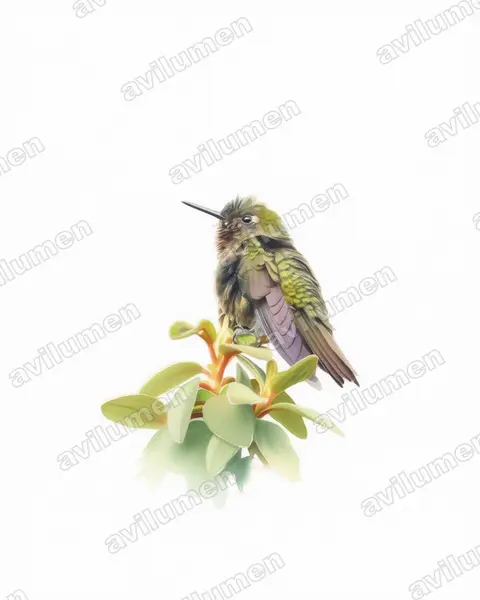 Illustration im Stil Aquarell: Purpurkehl-Glanzschwänzchen (Metallura odomae)