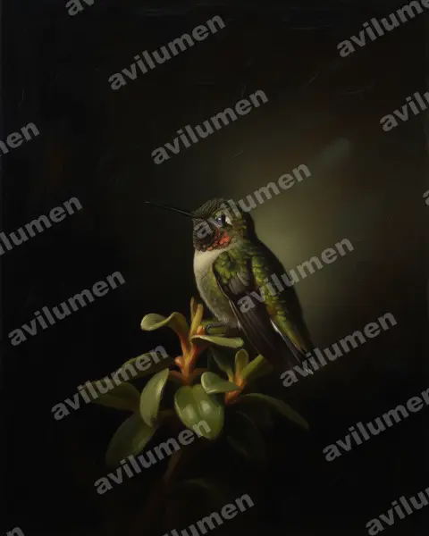 Illustration im Stil Öl: Purpurkehl-Glanzschwänzchen (Metallura odomae)