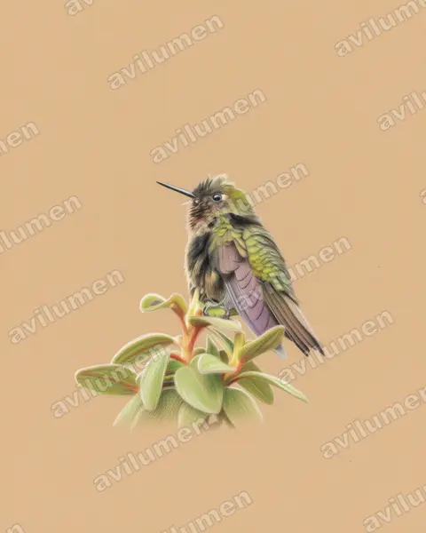 Illustration im Stil Buntstift: Purpurkehl-Glanzschwänzchen (Metallura odomae)