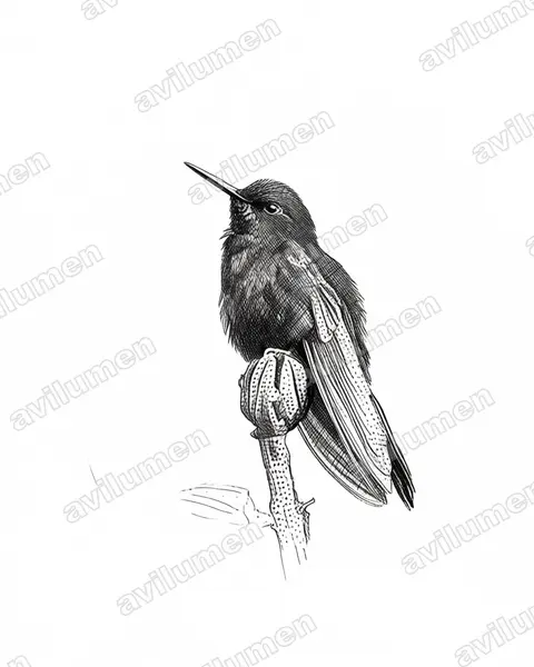 Ilustración en Tinta: Metallura phoebe (Metalura negra)