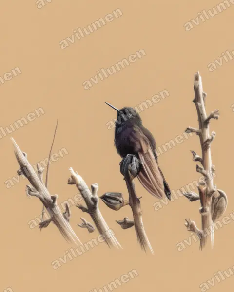 Ilustración en Lápiz de color: Metallura phoebe (Metalura negra)