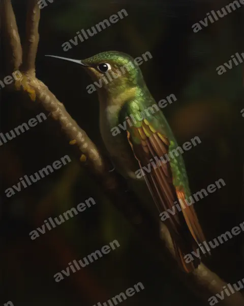 Illustration im Stil Öl: Smaragdkehl-Glanzschwänzchen (Metallura tyrianthina)