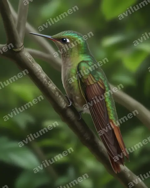 Illustration im Stil Realistisch: Smaragdkehl-Glanzschwänzchen (Metallura tyrianthina)