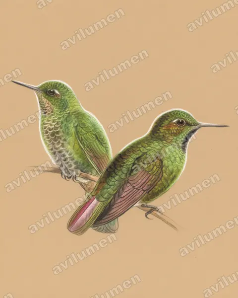 Illustration Crayon de couleur : Metallura williami (Métallure verte)