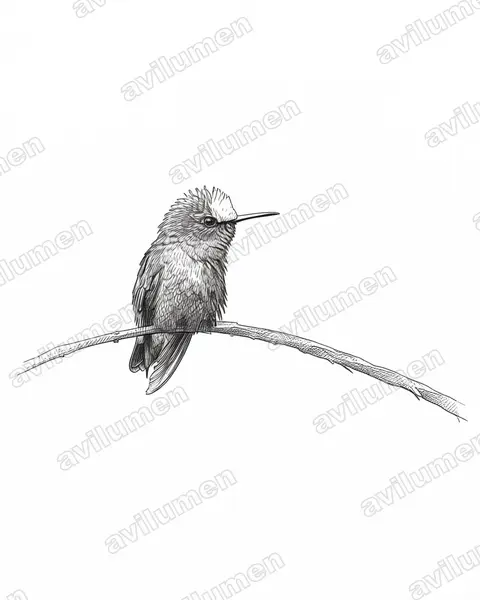 Illustration Encre : Microchera albocoronata (Colibri à coiffe blanche)