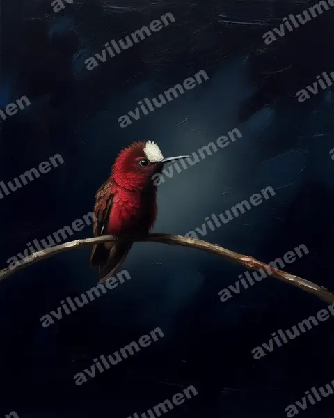 Illustration Huile : Microchera albocoronata (Colibri à coiffe blanche)