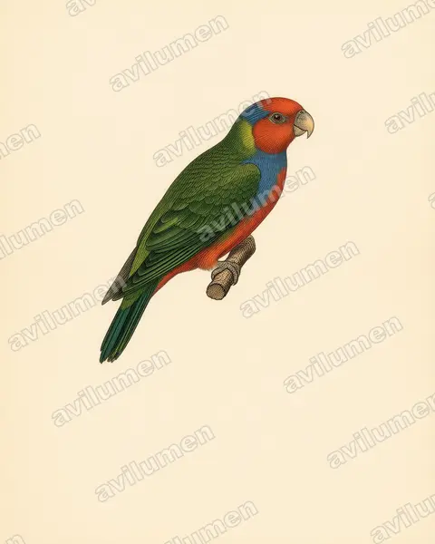 Illustration im Stil Historische Tafel: Red-breasted Pygmy Parrot (Micropsitta bruijnii)