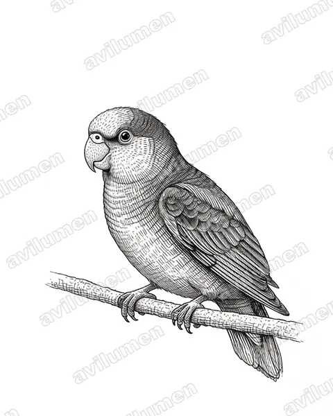 Illustration im Stil Tusche: Red-breasted Pygmy Parrot (Micropsitta bruijnii)