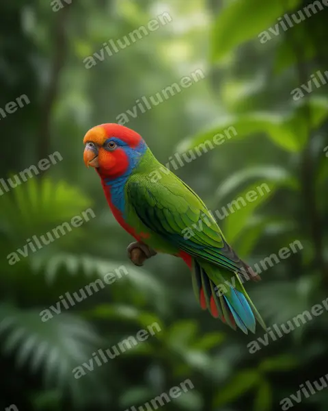 Illustration im Stil Realistisch: Red-breasted Pygmy Parrot (Micropsitta bruijnii)