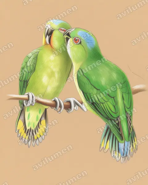 Illustration Crayon de couleur : Micropsitta finschii (Micropsitte de Finsch)