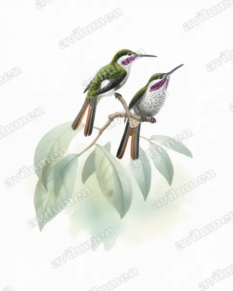Illustration Aquarelle : Microstilbon burmeisteri (Colibri de Burmeister)