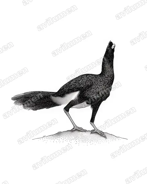 白腹盔嘴雉（Mitu salvini）的钢笔墨线插画