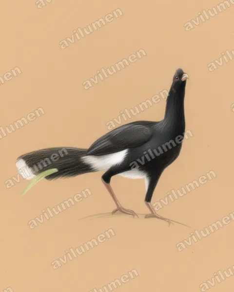 白腹盔嘴雉（Mitu salvini）的彩色铅笔插画