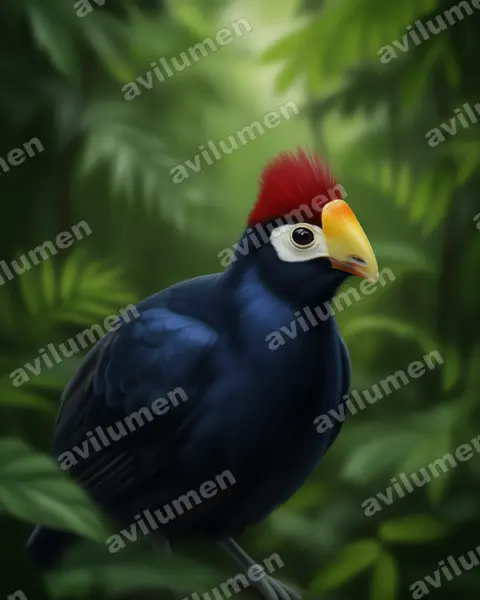 Ross's turaco（Musophaga rossae）的写实插画