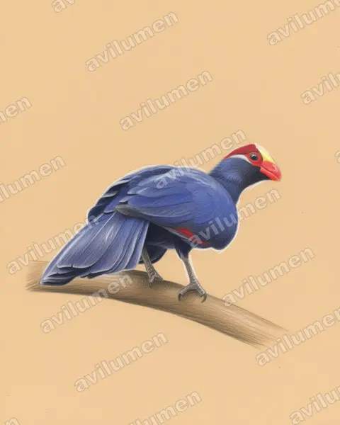 紫蕉鵑（Musophaga violacea）的彩色铅笔插画