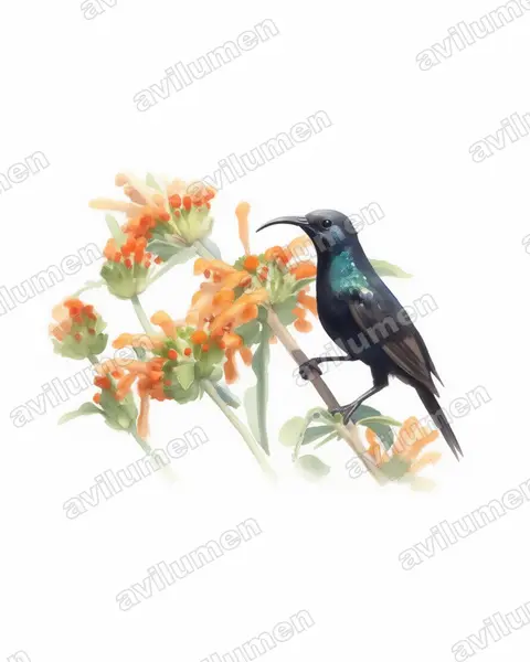 Watercolor illustration: Nectarinia bocagii (Bocage's Sunbird)